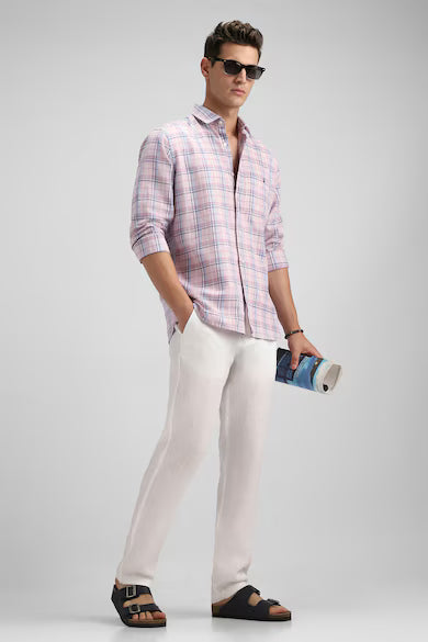 Men Premium Hemp Blend Pink Check Summer Casual Shirt