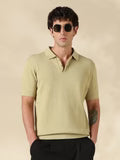 Pastel Green Textured Slim Fit Flat Knit T-Shirt